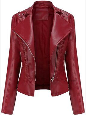 Lightweight Faux Leather Moto Jacket with Metal Studs